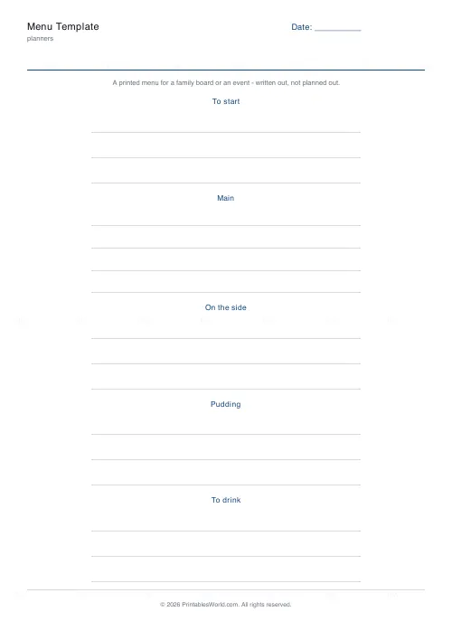 Free printable menu template (No name and date band), PDF download