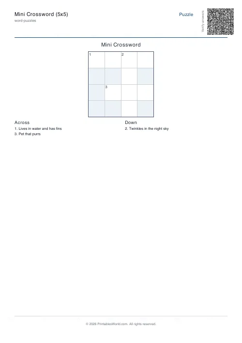 Free printable crossword puzzle — 15x15, with answer key — PDF download