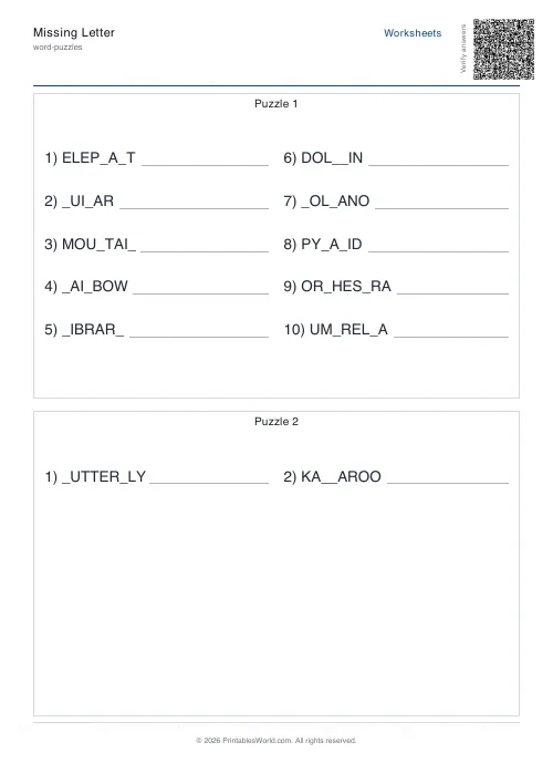 Free printable missing-letter puzzle — Consonants only — PDF download