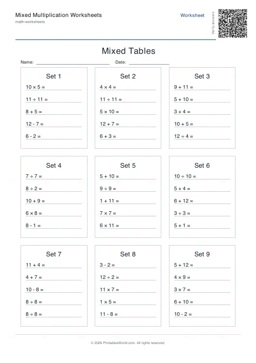 Free printable mixed operations practice (Up to 10, with answer key), PDF download