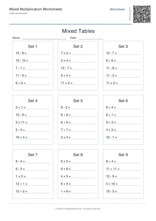Free printable mixed operations practice (Random, with answer key), PDF download