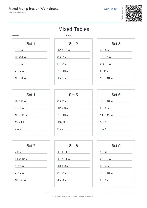 Free printable mixed operations practice (Up to 10), PDF download