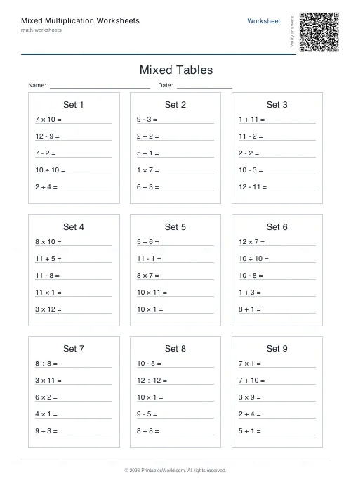 Free printable mixed operations practice (Random), PDF download