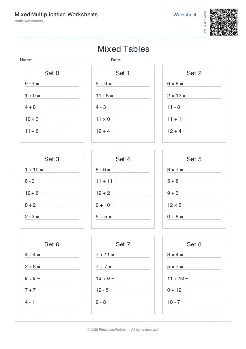 Free printable mixed operations practice (With zero), PDF download