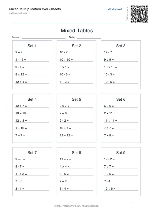 Free printable mixed operations practice (From 1), PDF download