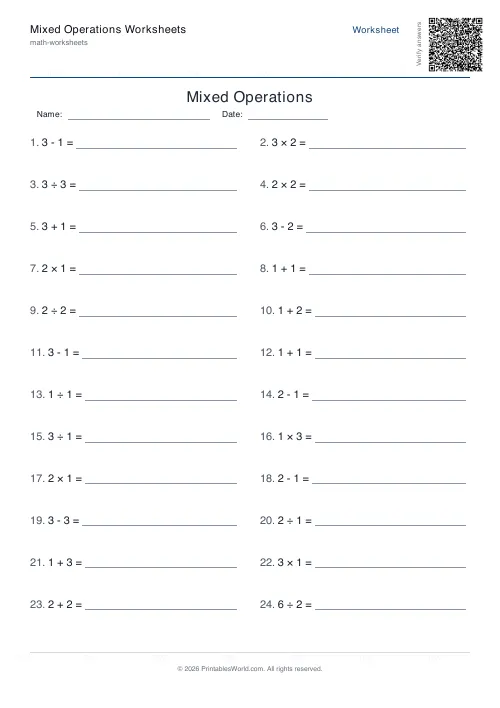 Free printable mixed operations worksheet — 3 — PDF download