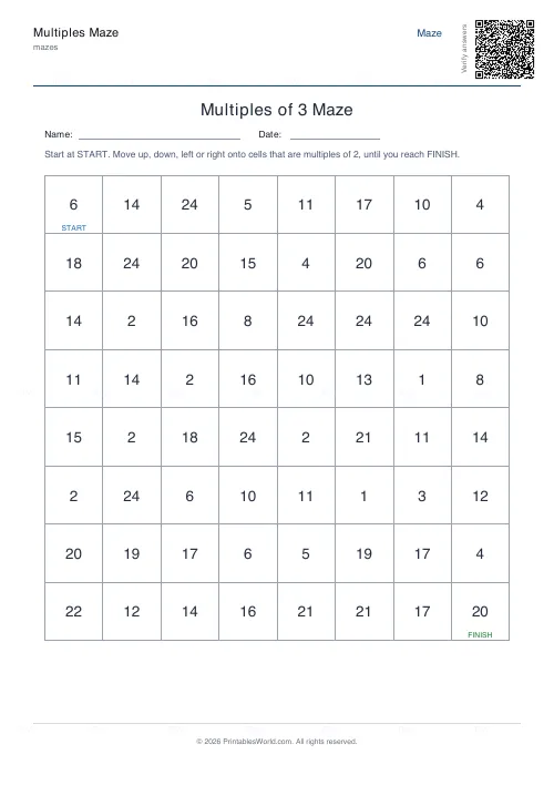 Free printable multiples maze (2), PDF download
