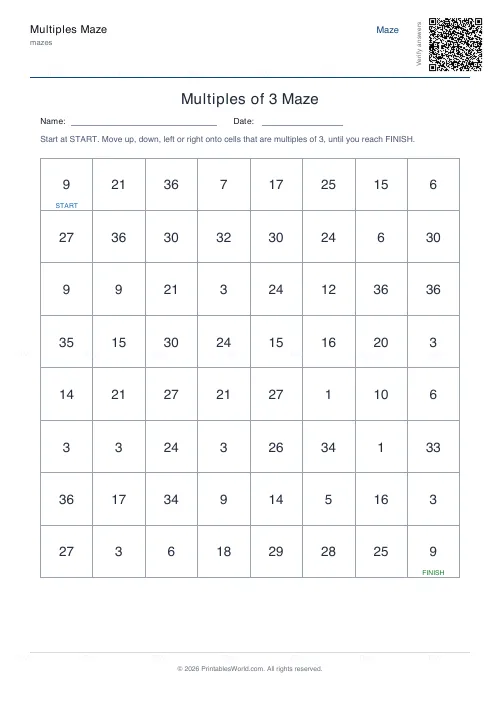 Free printable multiples maze (3), PDF download
