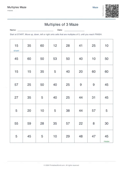 Free printable multiples maze (5), PDF download