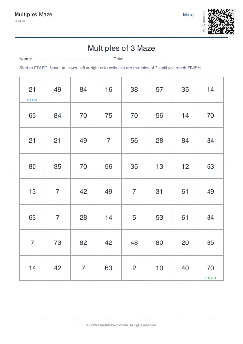 Free printable multiples maze (7), PDF download