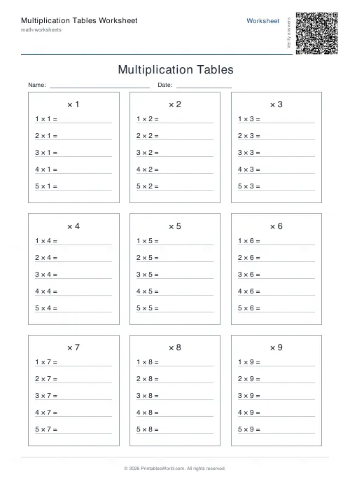 Free printable multiplication table (Random), PDF download