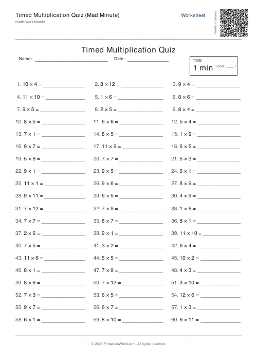 Free printable timed maths drills — Up to 100 — PDF download