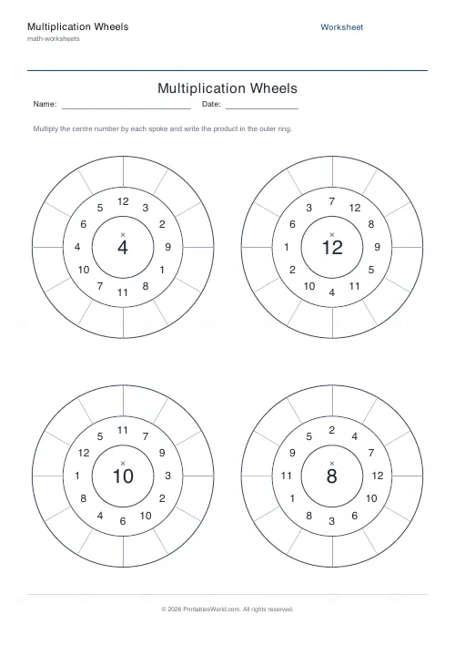 Free printable multiplication wheels — PDF download