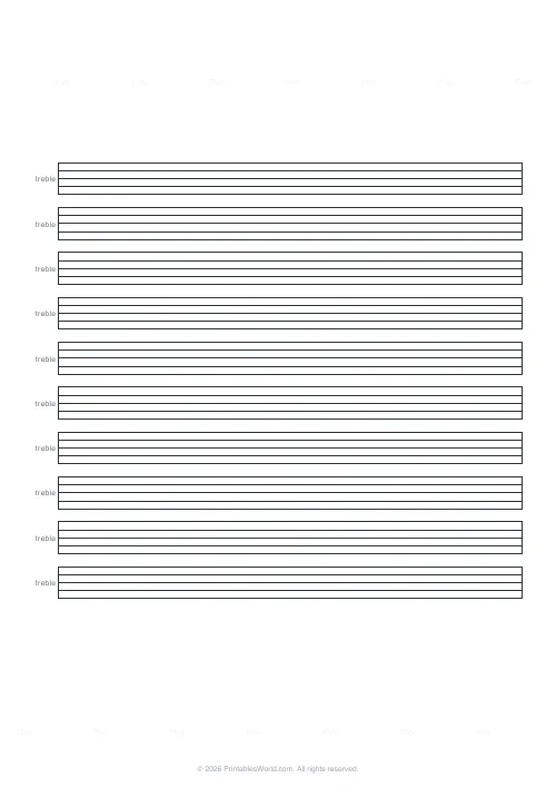 Free printable music staff paper — Treble — PDF download