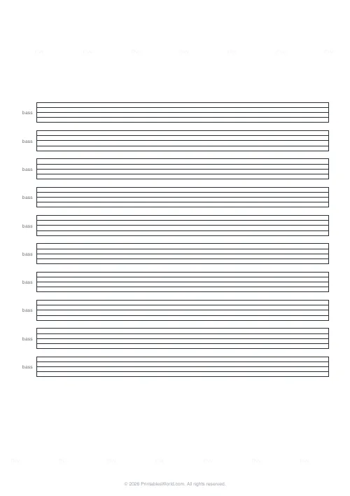 Free printable music staff paper — Bass — PDF download