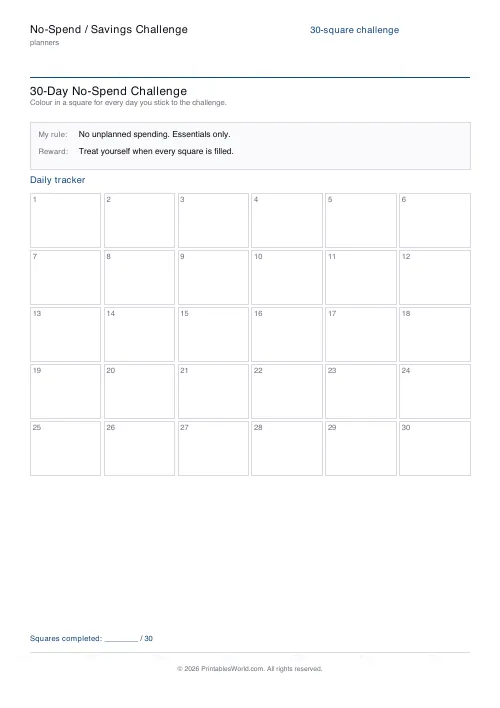 Free printable no-spend challenge tracker — No-spend days — PDF download