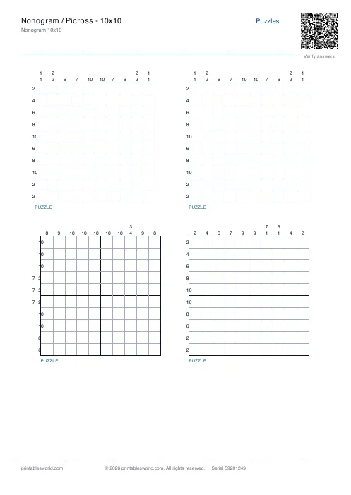 Free printable nonogram / Picross — 10x10 PDF — sheet 1