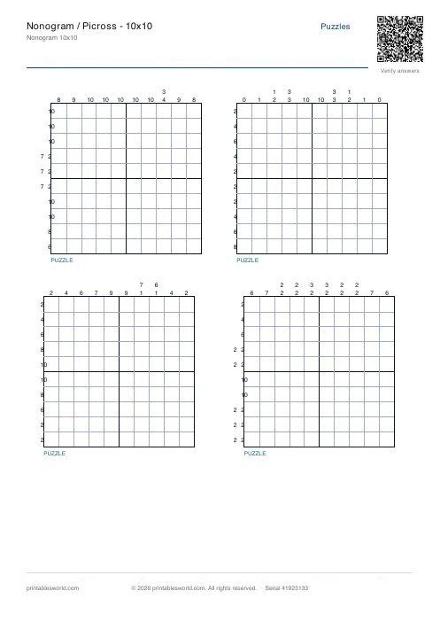 Free printable nonogram / Picross — 10x10 PDF — sheet 10
