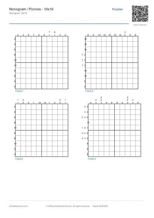 Free printable nonogram / Picross — 10x10 PDF — sheet 11