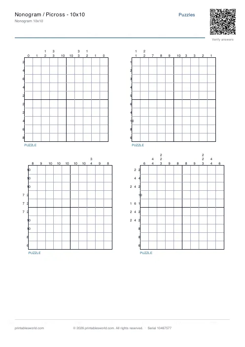 Free printable nonogram / Picross — 10x10 PDF — sheet 2