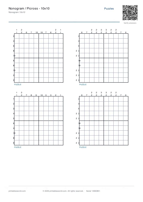 Free printable nonogram / Picross — 10x10 PDF — sheet 3