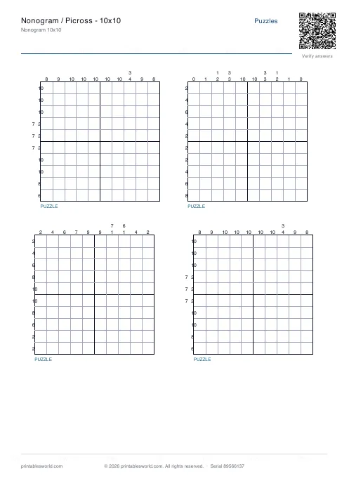 Free printable nonogram / Picross — 10x10 PDF — sheet 4