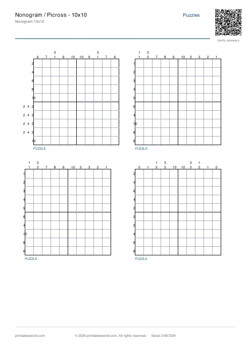 Free printable nonogram / Picross — 10x10 PDF — sheet 6