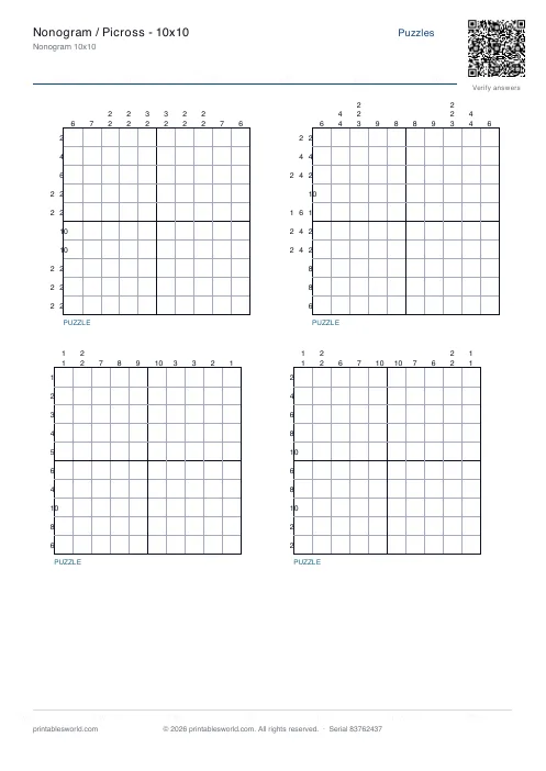 Free printable nonogram / Picross — 10x10 PDF — sheet 7