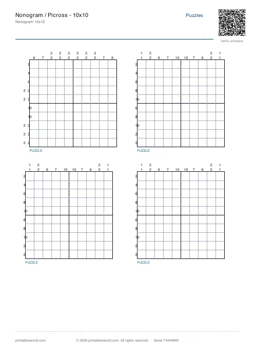 Free printable nonogram / Picross — 10x10 PDF — sheet 8