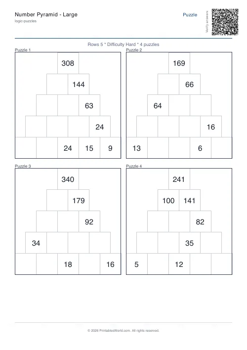 Free printable number pyramid puzzle — 5 rows — PDF download