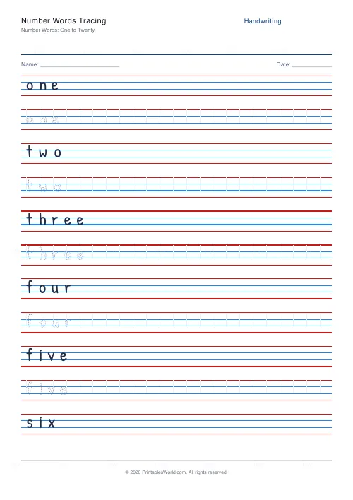 Free printable handwriting practice (Dotted trace), PDF download