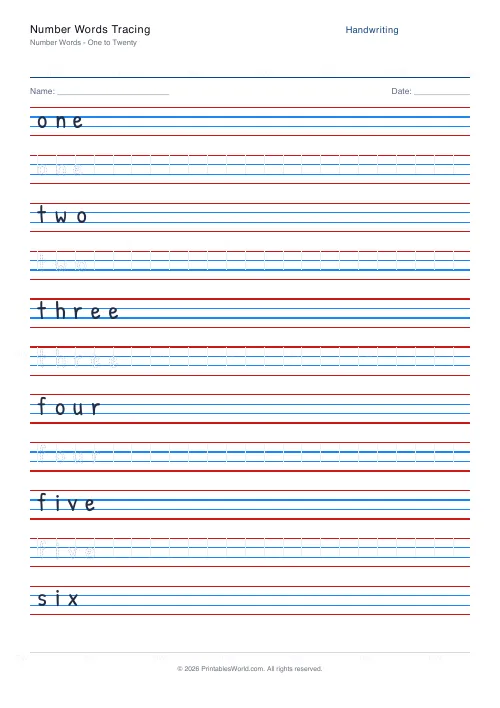 Free printable handwriting practice (Dotted trace), PDF download