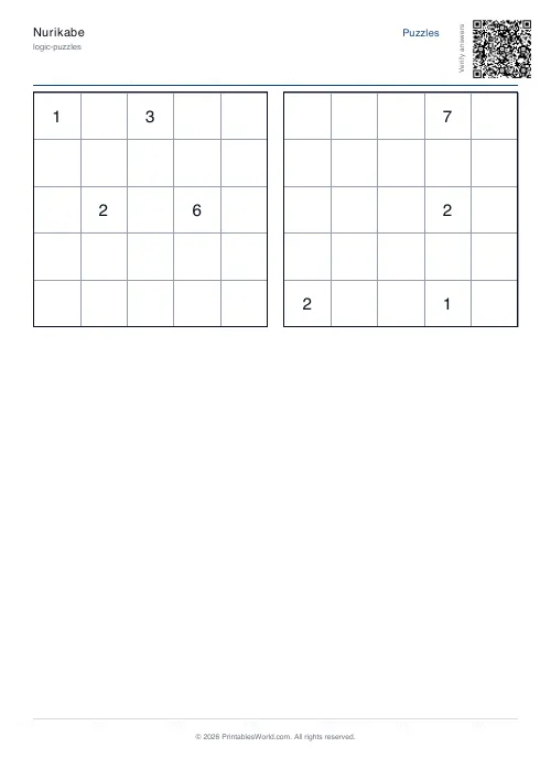 Free printable nurikabe puzzle — 5x5 — PDF download