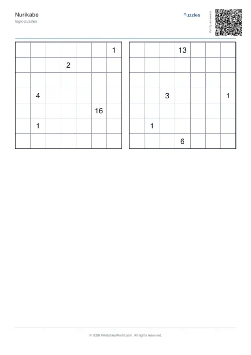 Free printable nurikabe puzzle — 7x7 — PDF download