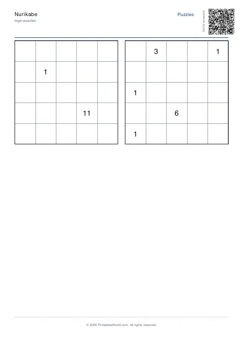 Free printable nurikabe puzzle — 5x5, with answer key — PDF download
