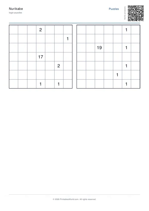 Free printable nurikabe puzzle — 7x7, with answer key — PDF download