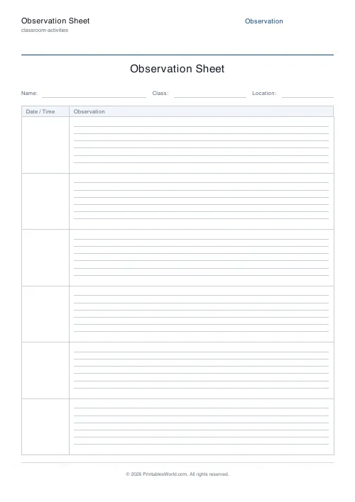 Free printable observation log sheet — 6 — PDF download
