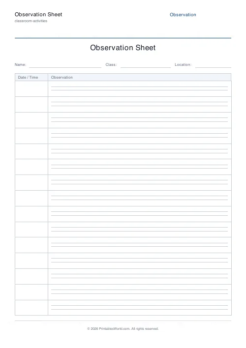 Free printable observation log sheet — 15 — PDF download