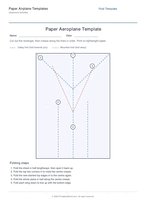 Free printable paper airplane template (Dart), PDF download