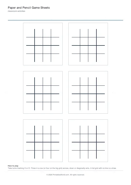 Free printable paper and pencil game sheet (Tic-tac-toe), PDF download