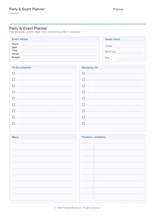 Free printable party & event planner — PDF download
