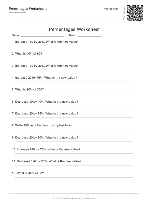 Free printable percentages worksheet — Mixed — PDF download