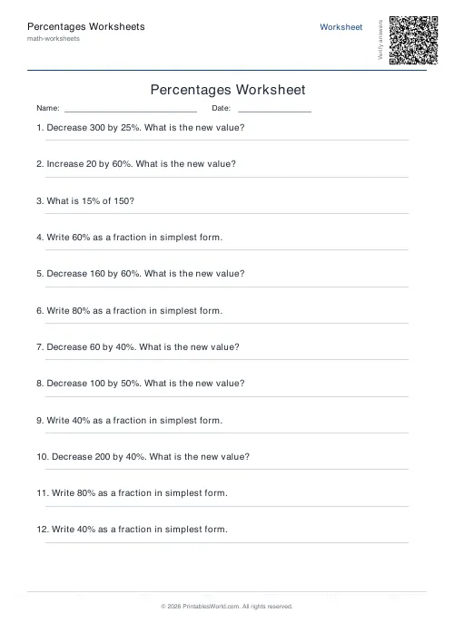 Free printable percentages worksheet — Mixed, with answer key — PDF download