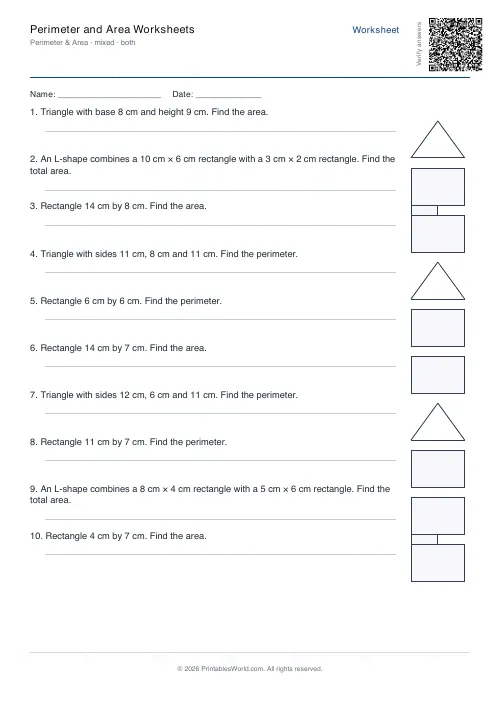 Free printable perimeter and area worksheet — Mixed, with answer key — PDF download