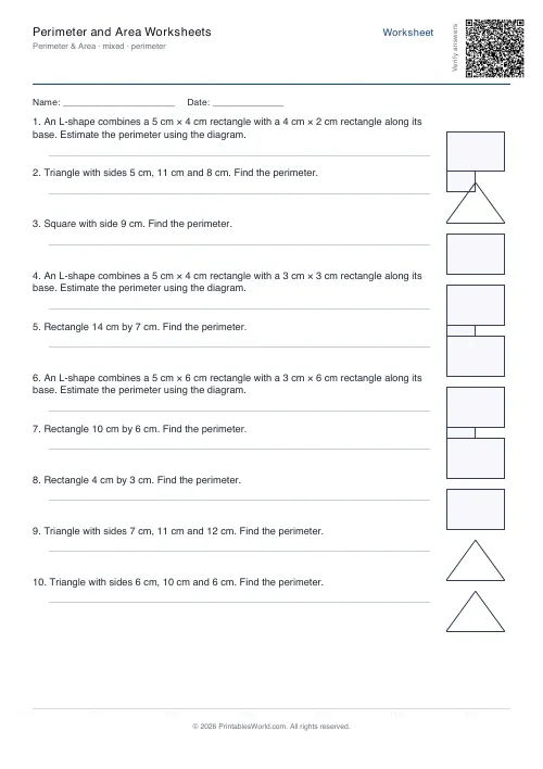 Free printable perimeter and area worksheet — Perimeter, with answer key — PDF download