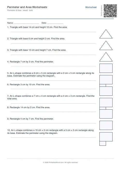 Free printable perimeter and area worksheet — Mixed — PDF download