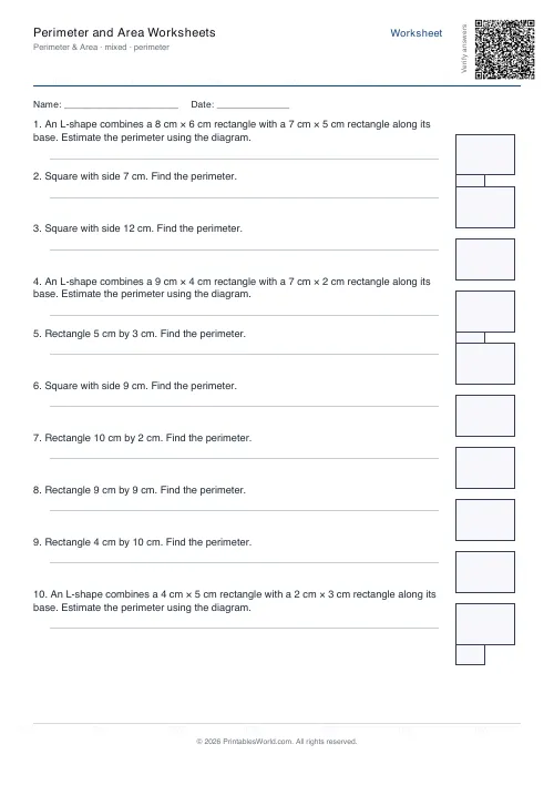 Free printable perimeter and area worksheet — Perimeter — PDF download