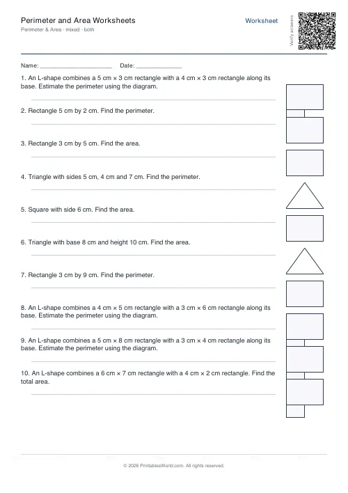 Free printable perimeter and area worksheet — Both — PDF download