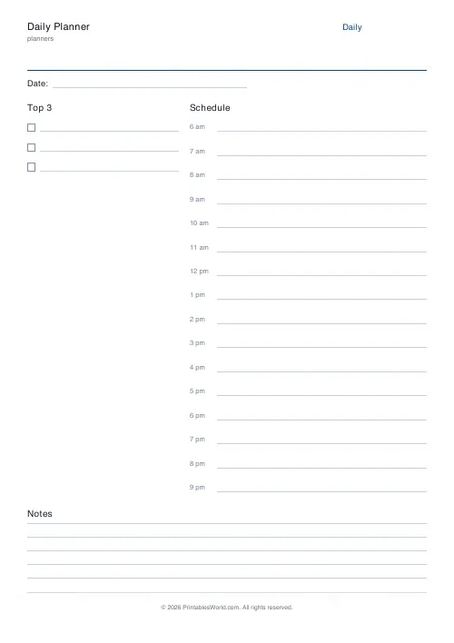 Free printable daily planner — From 6am — PDF download