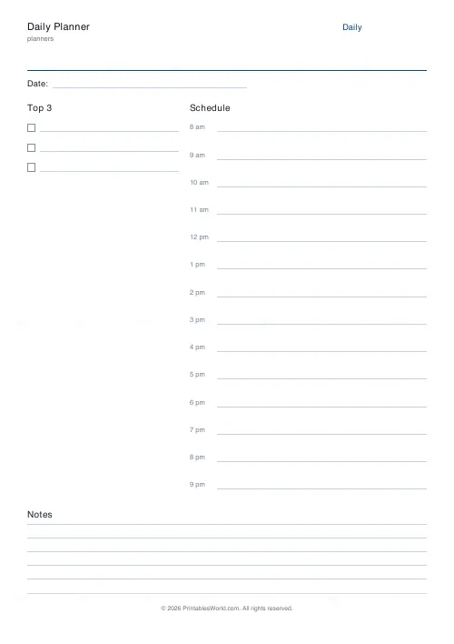 Free printable daily planner (From 8am), PDF download